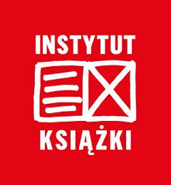 Logo instytut książki. Biały napis na czerwonym tle.